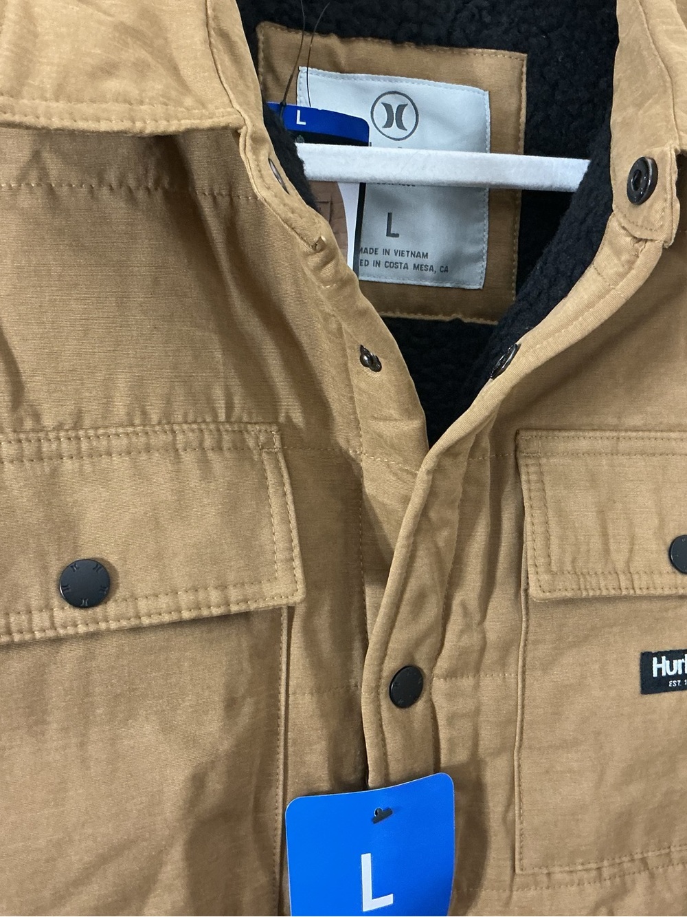 NWT Hurley Men’s Sherpa Lined Quilted Canvas Shacket Jacket Tan L - Picture 7 of 14